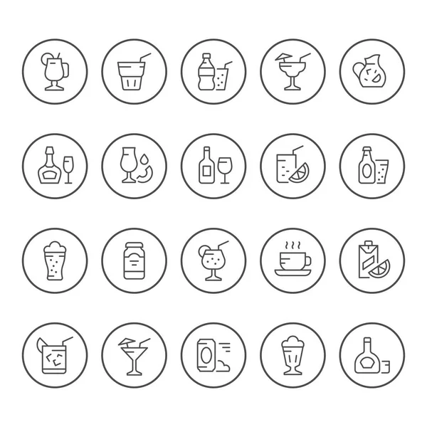 Set round line icons of drink — Stock Vector