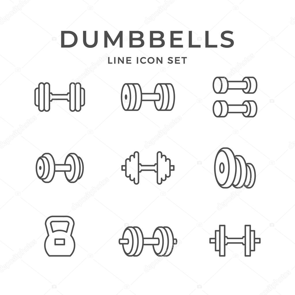 Set line icons of dumbbells