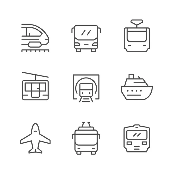 Impostare icone linea di trasporto pubblico — Vettoriale Stock