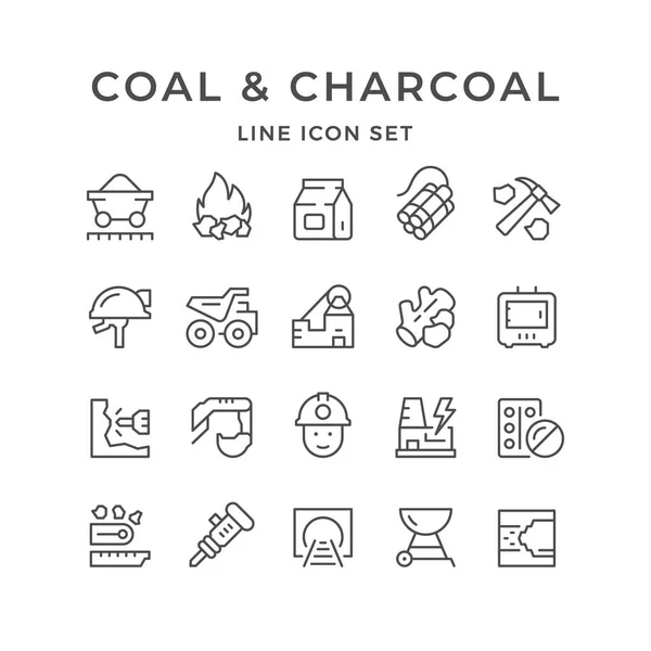 Zestaw ikon linii węgla kamiennego i węgla drzewnego — Wektor stockowy