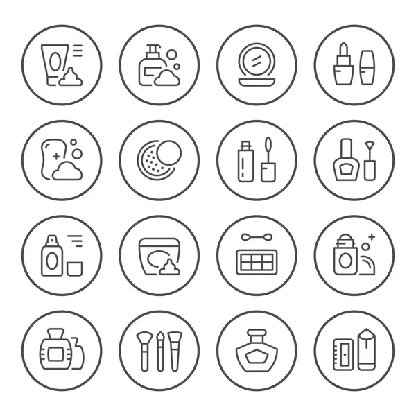 Set ronde lijn iconen van cosmetica — Stockvector