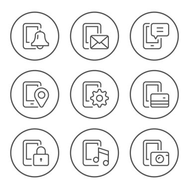 Cep telefonu fonksiyonların yuvarlak çizgi Icons set