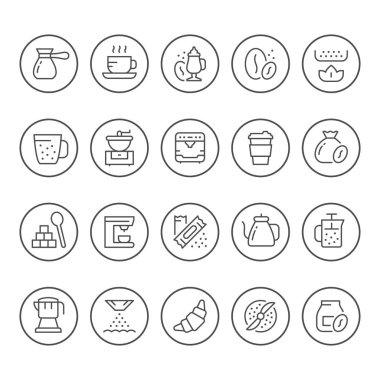 Kahve yuvarlak çizgi Icons set
