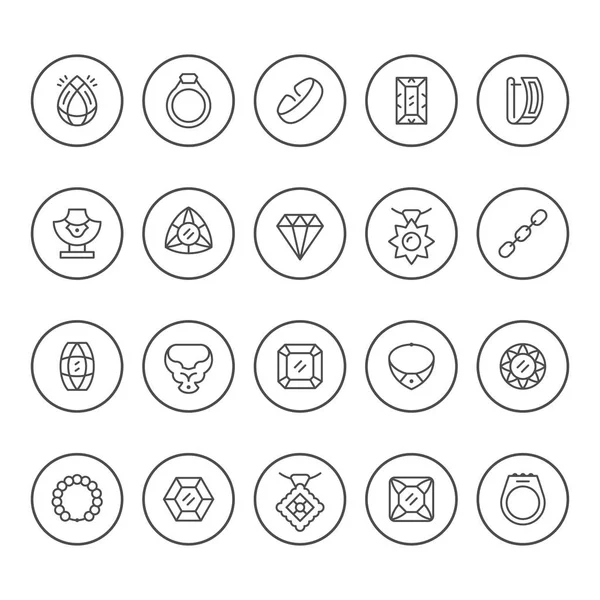 Establecer iconos de línea redonda de joyas — Vector de stock
