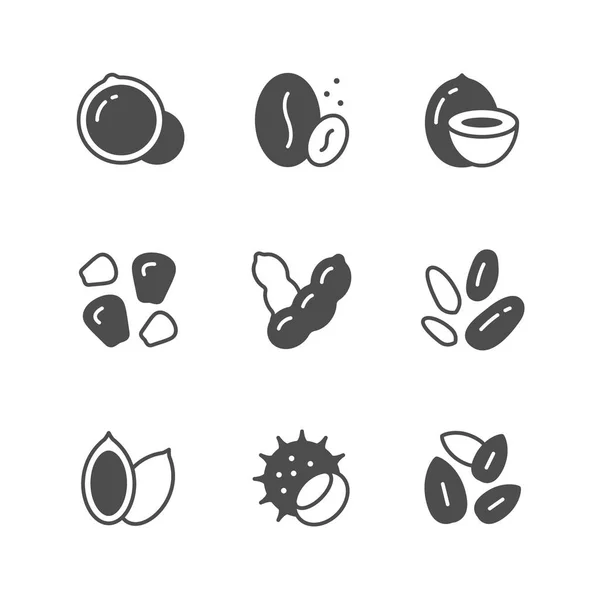 Set icone di frutta a guscio e semi — Vettoriale Stock