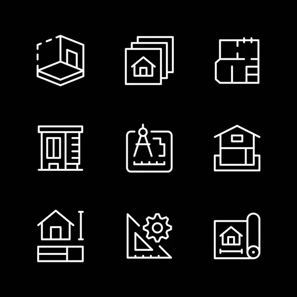 Impostare icone linea di architettura — Vettoriale Stock