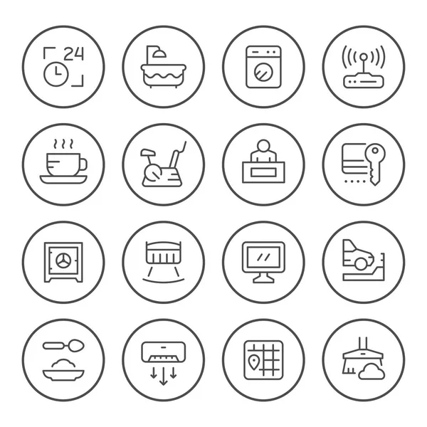 Set round line icons of hotel — Stock Vector