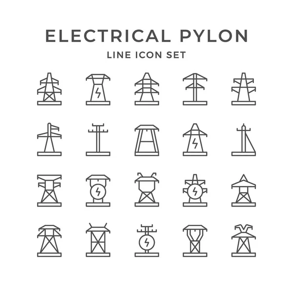 Définir les icônes de ligne de pylône électrique — Image vectorielle