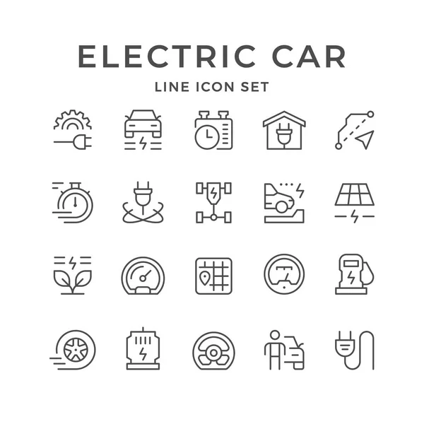 Establecer iconos de línea de coche eléctrico — Vector de stock