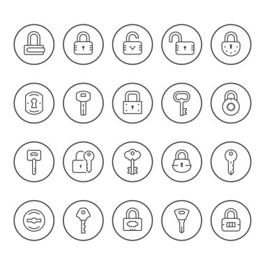 Kilit ve anahtarın yuvarlak çizgi simgelerini ayarlama