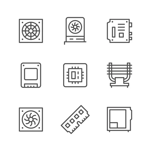 Définir les icônes de ligne des composants informatiques — Image vectorielle