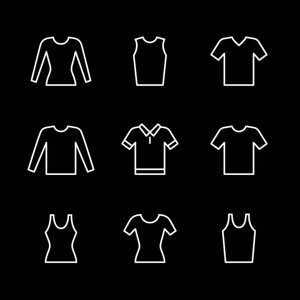Definir ícones de linha de t-shirt, singlet, manga comprida — Vetor de Stock