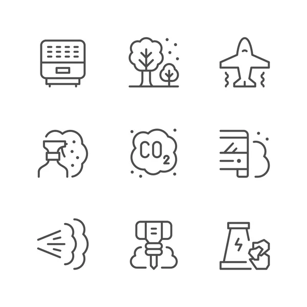 Set line icons of air pollution — Stock Vector