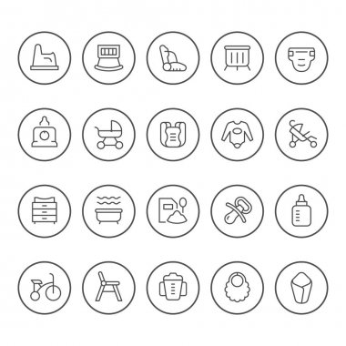 Bebek eşyalarının yuvarlak çizgi simgelerini ayarlama