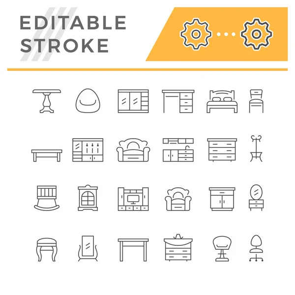 Editierbare Strichlinien-Symbole für Möbel setzen — Stockvektor