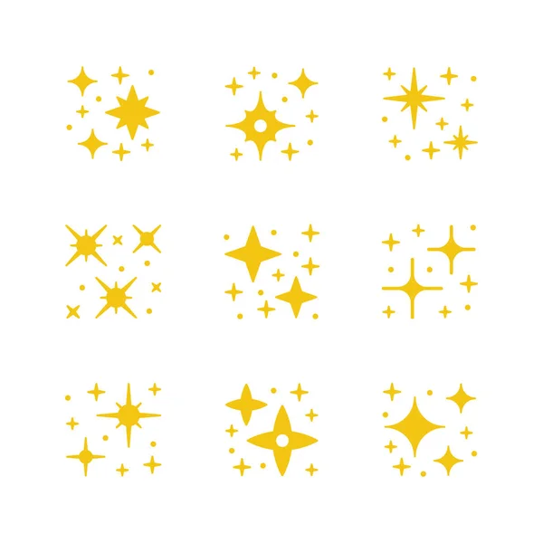 Gelbe Ikonen des Funkelns und Funkelns — Stockvektor