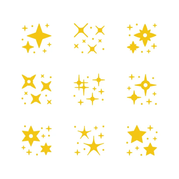Set yellow icons of sparkling and twinkling — Stock Vector
