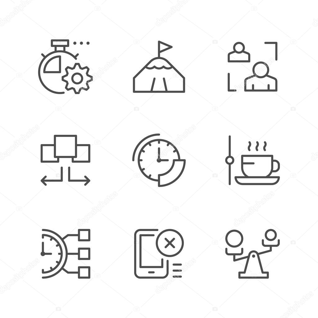 Set line icons of time management
