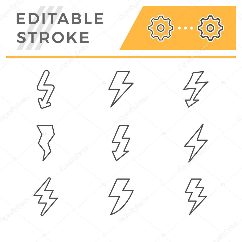 Set editable stroke line icons of lightning