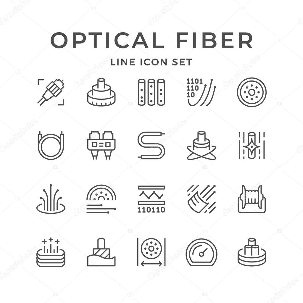 Set line icons of optical fiber