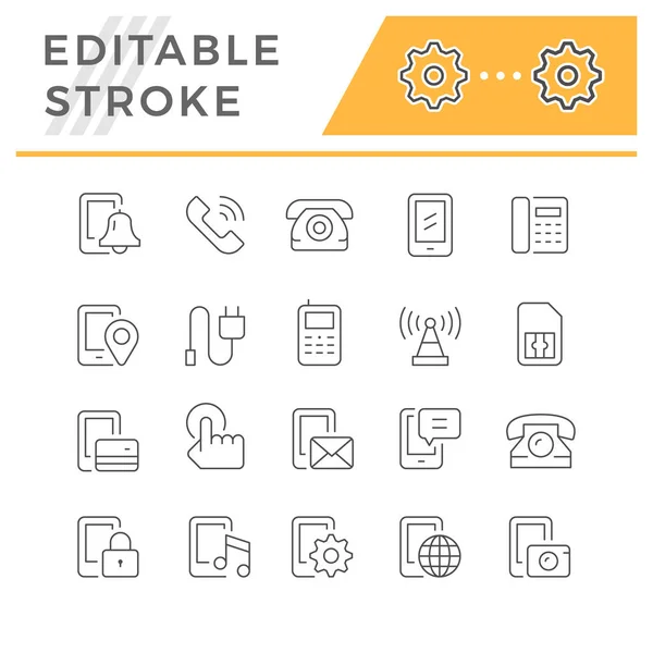 Set editable stroke line icons of phone — ストックベクタ