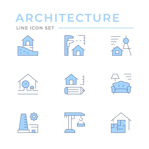 Stel kleurlijn pictogrammen van architectonische — Stockvector