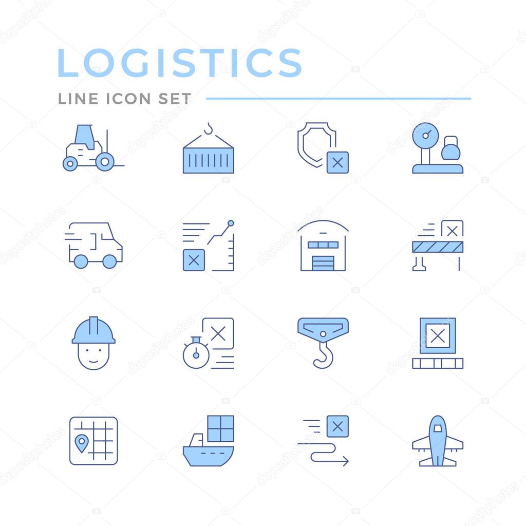 Set color line icons of logistics