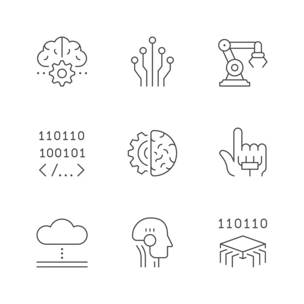 Definir ícones de linha de inteligência artificial —  Vetores de Stock