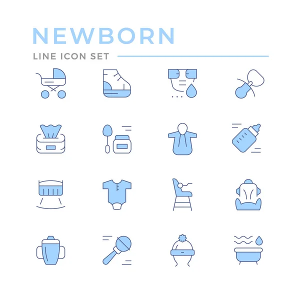 Set color line icons of newborn — Stock Vector