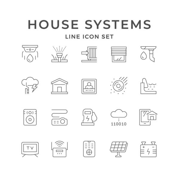 Establecer iconos de línea de los sistemas de casa — Vector de stock