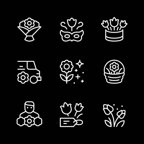 Establecer iconos de línea de flor — Vector de stock