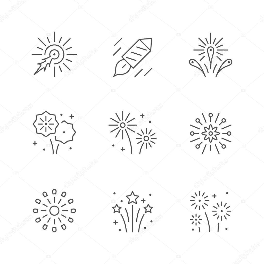 Set line icons of firework