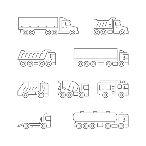 Nastavit čárové ikony nákladních automobilů — Stockový vektor