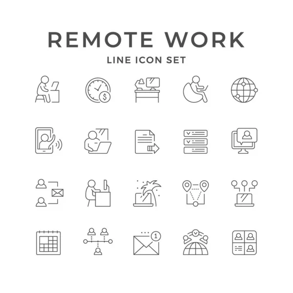 Definir ícones de linha de trabalho remoto — Vetor de Stock