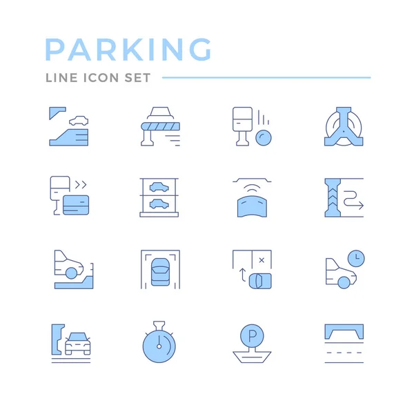 Stel kleur lijn pictogrammen van parkeren — Stockvector