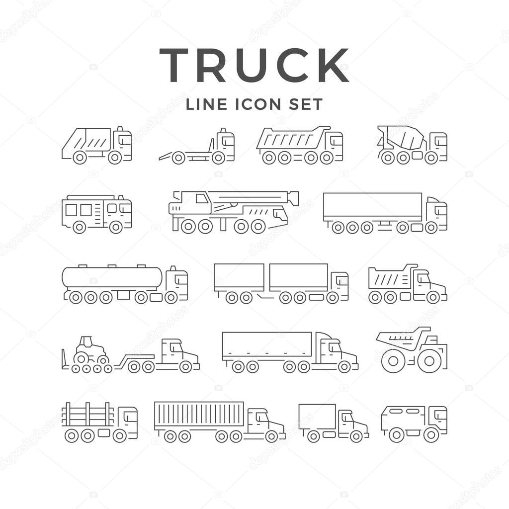 Set line icons of trucks
