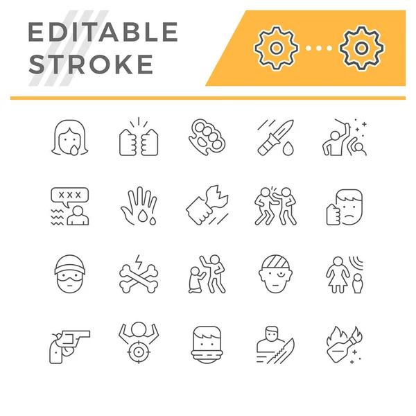 Stel lijn iconen van geweld — Stockvector