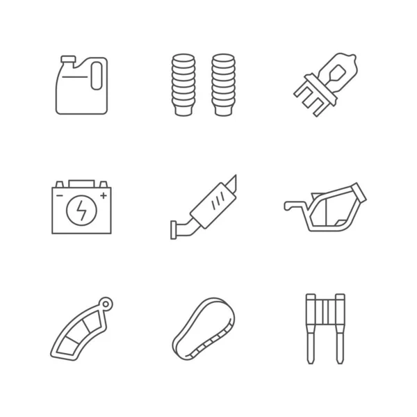 Liniensymbole von Motorradteilen setzen — Stockvektor