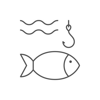 Balıkçılık süreci ana hatları simgesi beyaza izole edildi. Vektör illüstrasyonu