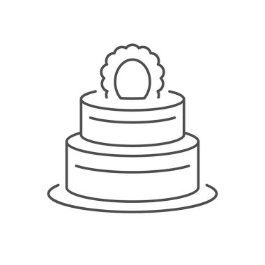 Kademe pasta çizgisi ana hatları beyaz üzerine izole edilmiş. Fırın, tatlı, pasta. Vektör illüstrasyonu