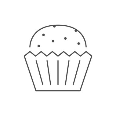 Beyaz üzerine şeker serpiştirilmiş kek ikonu. Fırın, tatlı, pasta. Vektör illüstrasyonu