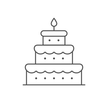 Beyaz üzerinde mum simgesi olan katlı pasta. Doğum günü kutlaması. Vektör illüstrasyonu