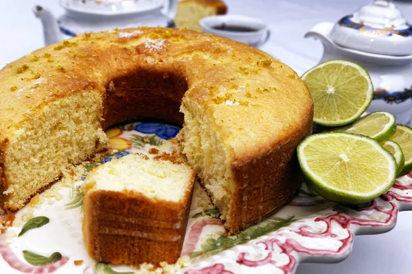 Yapımı Limonlu Kek Çay — Stok fotoğraf