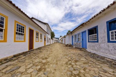Paraty, Rio de Janeiro, Brezilya - 29 Temmuz 2018 - Paraty şehrinin mimari ve antik sokakları - Rio de Janeiro - Brezilya
