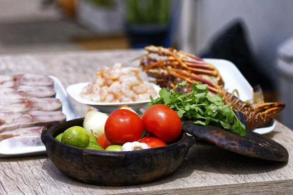 Свіжа Риба Креветки Омари Приготування Мокеки — стокове фото