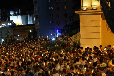Vitoria, Espitito Santo, Brezilya - 7 Nisan 2018 - Penha Leydimizin Şölenindeki Erkekler Haccı.