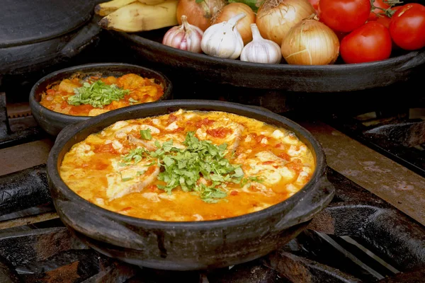 Delicious Moqueca Capixaba Vegetables Clay Pots — Stock Photo, Image