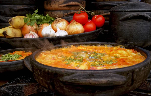 Delicioso Moqueca Capixaba Legumes Nos Potes Barro — Fotografia de Stock