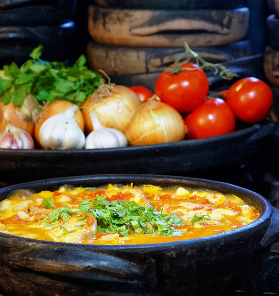 Delicioso Moqueca Capixaba Legumes Nos Potes Barro — Fotografia de Stock