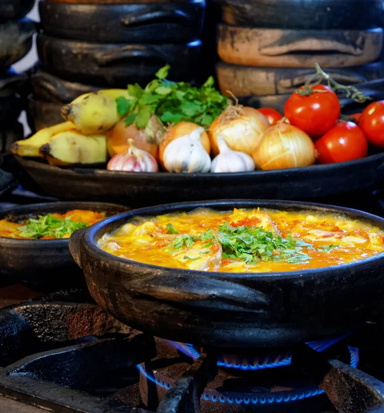 Delicioso Moqueca Capixaba Legumes Nos Potes Barro — Fotografia de Stock